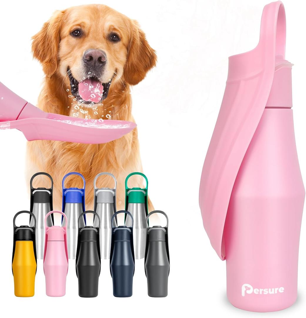 27 OZ Dog Water Bottle Portable Stainless Steel Convenient Pet Water Dispenser, Leak Proof Puppy Travel Water Bowl for Dog Outdoor Walking, Hiking, Perfect Size for All Dog Breeds, Pink (1-Pack)