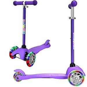 3 Wheel Scooters for Kids, Kick Scooter for Toddlers 2-6 Years Old, Boys and Girls Scooter with Light Up Wheels, Mini Scooter for Children (Purple)