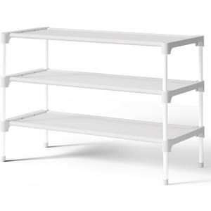 Kitsure Shoe Rack - Non-Woven Shoe Rack Shelf, Shoe Organizer for Closet, Entryway, Garage & Corridor, Stackable Shoe Shelves, 27.5" Wide - 3 Tier, White