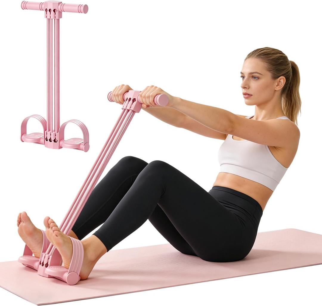 Pedal Resistance Bands with Handles,6-Tube Elastic Yoga Foot Pedal Resistance Band, Natural Rubber Tension Rope, Fitness Shaping Yoga for Abdominal, Leg, Arm and Back Slimming Trainingce (Pink)