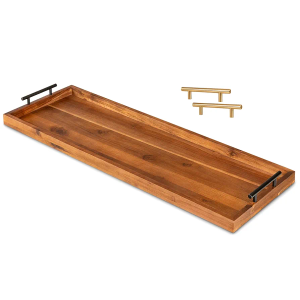 Large Acacia Serving Board with Metal Handles, 36 x 12 Inch Rectangular Charcuterie Board, Natural Wood Server Platter for Meat, Cheese Boards, and Party Appetizers, Extra Long Wooden Tray, 3ft