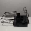 SNTD Dish Drying Rack - Small Dish Rack for Kitchen Counter, Stainless Steel Dish Drainer with Utensil Holder and Drainboard, 11" W x 15" L (Black)