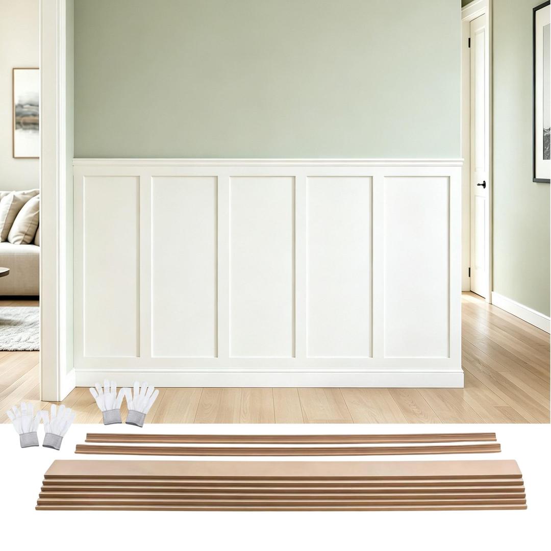 189 x 54 Inch MDF Premade Board and Batten Paintable Wainscoting Kit