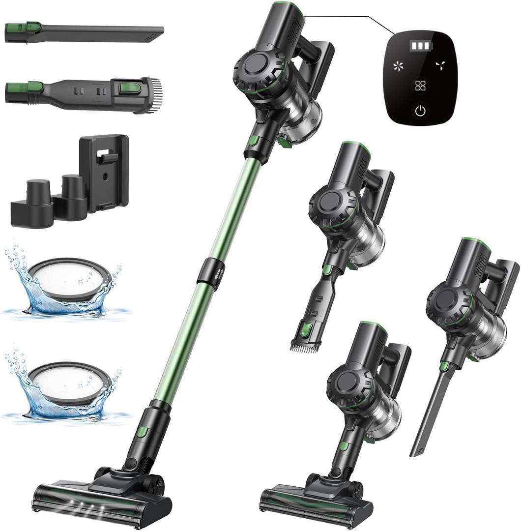 V9PRO Cordless Stick Vacuum Cleaner - 30Kpa Powerful Suction with Brushless Motor, Self Standing Design, 45 Mins Runtime, LED Display, 6 in 1 Lightweight Vacuum for Home Hard Floor (Green)