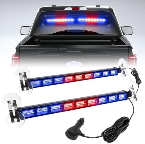 BooYu [Upgraded] Red/Blue Police Firefighter Emergency Strobe Traffic Advisor Light Bar Switchable 4 Colors 162 LED Windshield 2 in 1 Visor Safety Warning Hazard Flashing Lights for Truck Vehicle 2 Pack