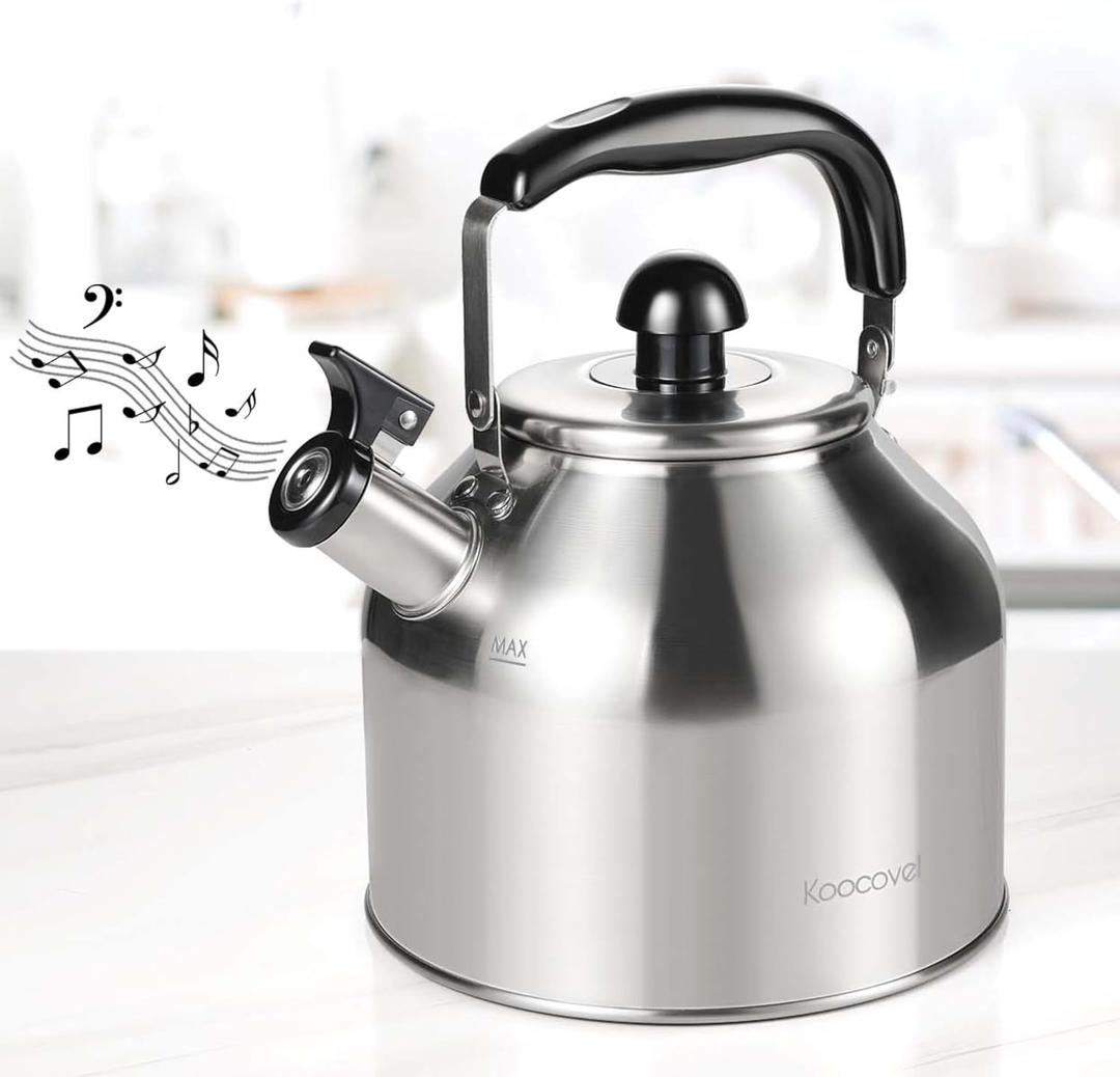 4.2 Quart/4L Large Whistling Tea Kettle, 304 Stainless Steel Brushed Satin, Fast Boil for Induction & Gas Stoves
