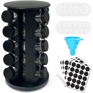 KALINCO Rotating Spice Rack Organizer, Revolving Spice Rack for Cabinet, Stainless Steel Spice Organizer with Jars(20-Jar) Black