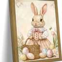 Framed Easter Bunny Wall Art, Vintage Holiday Decor Oil Painting, Rustic Farmhouse Spring Animal Wall Decor, Cute Rabbit Easter Eggs Canvas Print Paintings for Living Room Bedroom Nursery 16x24 Inch