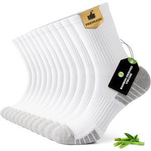 FALARY Men's Bamboo Viscose Crew Socks, Lightweight & Breathable,Moisture Wicking Comfort Fit with Arch Support, 6 Pack (White)