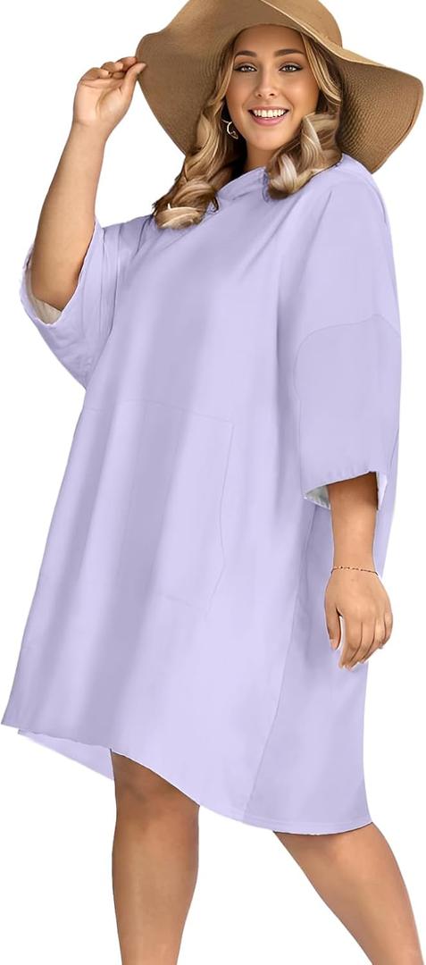 KFUBUO Surf Poncho Changing Towel Swim Robe with Pocket Plus Size Terry Cloth Swim Cover Up for Women Towel Poncho Hoodie (Purple)