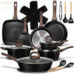 EWFEN 25 Pcs Pots and Pans Set, Nonstick Ceramic Cookware Sets, Healthy Non-Toxic, Large Capacity, Induction Compatible, Cooking Set with Frying Pans & Saucepans, PFAS/PTFE/PFOA Free, Classic Black, 25 Pieces