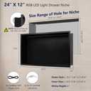 24" X 12" RGB LED Shower Niche No Tile Needed, Stainless Steel Shower Niche Insert Tile Ready, Recessed Wall Shelf for Bathroom Storage Organizer with Remote Control, Matte Black