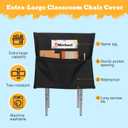 24 PCS Chair Pockets for Classroom, 22 x 20 Inch Extra Large Seat Sacks with Name Tags, Heavy-Duty Oxford Fabric Chair Organizers for School, Home, Office Black