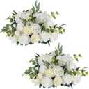 NUPTIO Large Flower Centerpieces for Tables: 17.7 inch Diameter White Artificial Flower Ball Arrangement for Wedding Party Centerpiece - 2 Pcs Fake Floral Rose for Bridal Shower Decorations