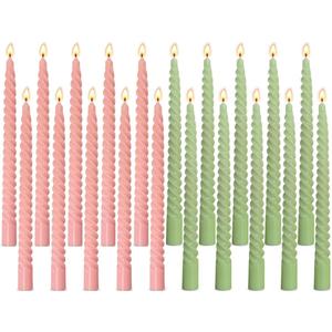 10 Pack Pink and 10 Pack Sage Green Spiral Taper Candles for Home Decor, 10 Inch Unscented Dripless Twisted Candlesticks for Weddings Dinner Holiday Decoration Formal Events