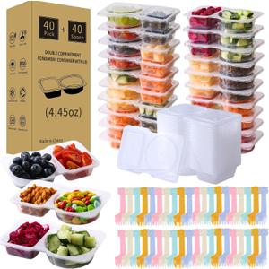 40 Sets of Reusable Snack Containers with Lids Suitable for School, Office Lunch, and Takeaway Sauces Double Compartment Snack Containers, Snack Packs Container