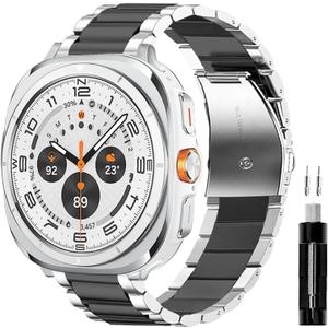 GOLDTOLUCK No Gap Stainless Steel Band Compatible with Samsung Galaxy Watch 8 7 6 5 4 Classic FE Pro Ultra 40mm 44mm 46mm 43mm 47mm 45mm 42mm Replacement Men Women Milanese Metal Elegant Casual (Black/Silver)