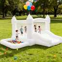 White Inflatable Bounce House Indoor/Outdoor, Jumper with Slide and Water Pool/Ball Pool for Outdoor Garden, Backyard Fun, Perfect for Wedding, Birthdays & Family Gatherings