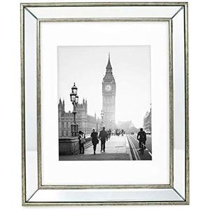 Isaac Jacobs 11x14 (Matted 8x10) Silver Beveled Mirror Picture Frame - Classic Mirrored Frame w/Deep Slanted Angle Made for Wall Décor Display, Photo Gallery & Wall Art (11x14 (Matted 8x10), Silver)