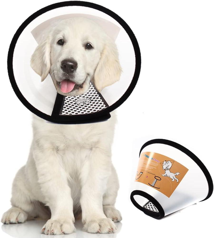 Plastic Pet Recovery Collars & Cones for Dogs and Cats After Surgery Adjustable Dog Neck Cone Surgical Elizabeth E-Collar Prevent Biting and Stop Licking Wound (L) (L (Neck: 13.5-15.5 in))