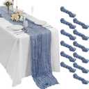 Bailarina 12 Pack Cheesecloth Table Runner 17x108 Inch Long Gauze Cheese Cloth 9ft Wrinkled Sheer Table Runner for Wedding Reception Birthday Party Table Decoration (Dusty Blue)