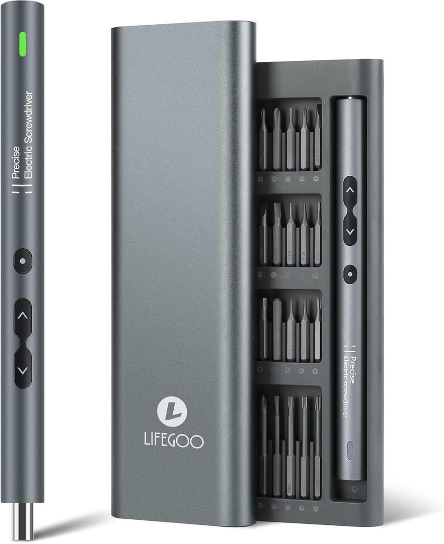 LIFEGOO Mini Electric Screwdriver, 62 in 1 Cordless Precision Power Screwdriver Set with 48 Bits, LED Lights Magnetic Mat, Rechargeable Portable Repair Tool Kit for Phone Watch Camera Laptop PC