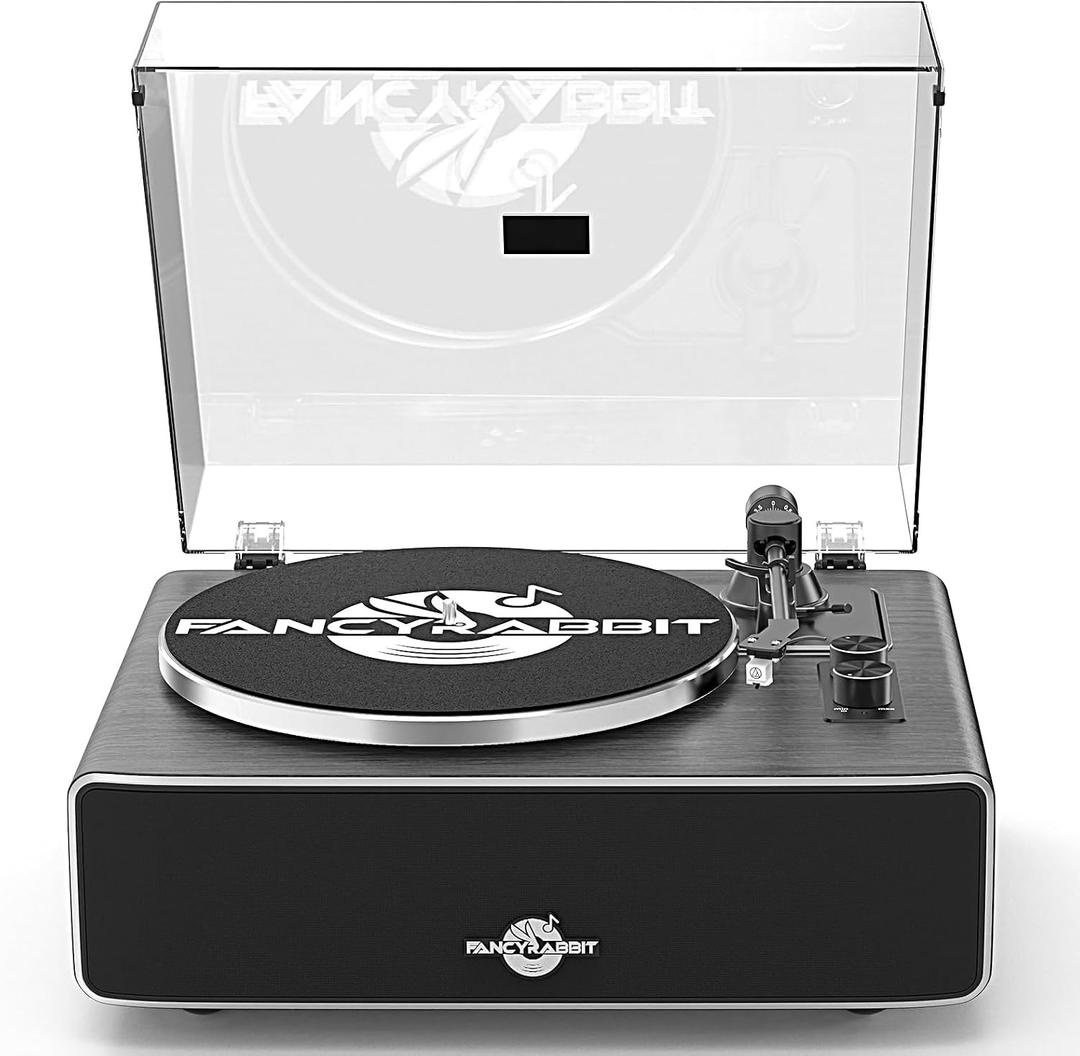 Record Player with Speakers, Turntables for Vinyl Records with AT-3600L Cartridge, Belt Drive 2-Speed (33/45 RPM), All in One Vinyl Player for Music Lovers (Blackwood)