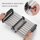 Delle Rosa Adjustable Over The Sink Dish Drying Rack with Stainless Steel Drain Basket Telescopic Portable Space Saving Solution for Dishes Fruits Vegetables Kitchen Counter Organizer,Black