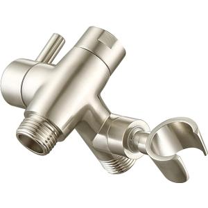 G-Promise Solid Metal Shower Arm Diverter with Holder for Hand Held Showerhead and Fixed Spray Head, G 1/2 3-Way Bathroom Universal Diverter System Replacement Part (Brushed Nickel)