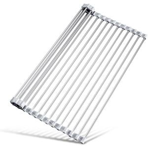 Tomorotec Stainless Steel Roll-Up Dish Drying Rack Marble Color Silicone Edges, Foldable Kitchen Rack Heat Resistant Trivet Supports up to 70 lbs, Food Safe for Dishes, Cookware & More (17.7 x 12.5 in)