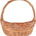 Kisangel Wicker Basket with Handle, Light Brown Woven Harvest Basket for Picnics, Storage, Organizing, Easter, Outdoor Activities, 8. 66 X 7. 87 X 7. 08 Inch