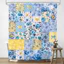 Boho Blue Floral Shower Curtain 60Wx72H Inches Bohemian Retro Patchwork Flowers Blooming Floral Farmhouse Shabby Chic Cloth Fabric Waterproof Polyester Bathroom Home Decor Set with Hooks