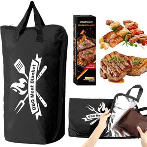 BBQ Blanket for Resting Meat, 22 in Smoker Meat Resting Blanket, Reusable Smoker Grilling Meat Insulated Resting Bag with Wide Mouth for Large Gifts for Men/Dad with Box, Black