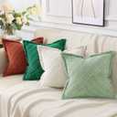 DecorUhome Decorative Cream White Throw Pillow Covers 18x18 Set of 2 with Splicing, Boho Soft Corduroy Broadside Twill Spring Pillow Covers for Couch Bed Sofa Living Room