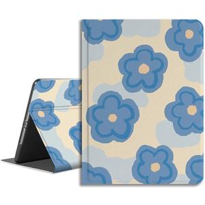 Compatible with iPad Case 9/8/7th Gen 10.2" / iPad Air 3rd 10.5" with Flower Art Design for Women Girls, Folio Cute Cover, Auto Wake/Sleep Premium Leather with Pencil Holder,Teal Blue Bloom