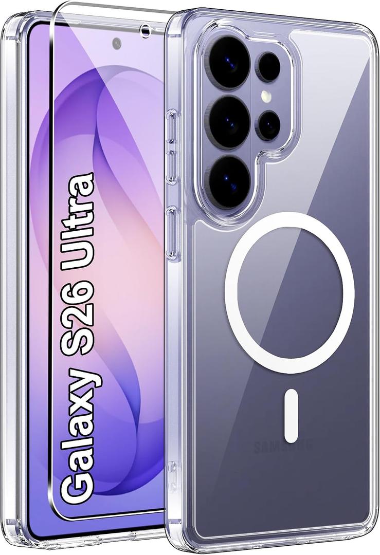for Samsung Galaxy S26 Ultra Magnetic Case,high qualit,Hard Shell,Scratch Resistant,Anti-Skid-Frosted Transparent-Clear