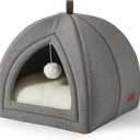 Bedsure Cat Beds for Indoor - 2 in 1 Cat Cave House Tent for Kittens and Small Pets with Removable Washable Cushioned Pillow, Foldable Kitten Hideaway with Non-Slip Bottom, Grey, 16 inches, S