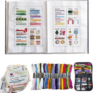 2026 Upgraded Embroidery Kit for Beginners, Embroidery Stitch Book Kit, Embroidery Book of Stitches & Sewing Kit, Portable All Scenario Cross Stitch Kits Easter Basket Stuffers for Teens Toddler