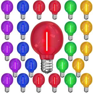 25 Pack G40 LED Christmas Replacement Light Bulbs, Shatterproof 0.6W Multicolor LED Globe Bulbs, Christmas String Lights for Outdoor Indoor Decor, E12 / C7 Screw Base Sockets- Clear Multicolor