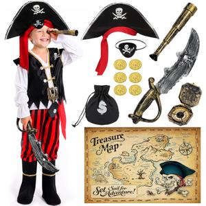 Cocojeci Pirate Costume Kids Boys Halloween Costume,Halloween Costumes for Boy,Toddler Pirate Costumes for Role Play Dress Up, M