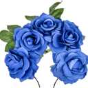 June Bloomy Day of the Dead Headpiece Halloween Costume Headpiece Mexican Floral Crown Rose Headband (Leaf Blue)