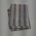 jinchan Striped Linen Kitchen Tier Curtain Farmhouse Cafe 30 Inch Small Window Balanced Stripe Half Window Curtains for Living Room Bathroom Laundry 2 Panels Blue on Beige