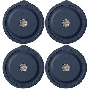 Replacement Lids for Pyrex 7200-PC 2 Cup, Silicone Round Storage Cover Lid for Anchor Hocking Glass Bowl 4 Pack with Date Mark Dark Blue