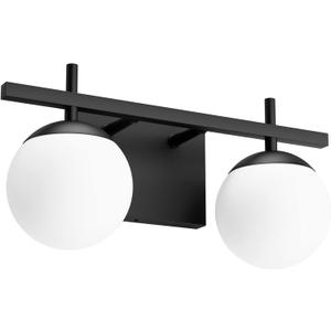 Ralbay Matte Black Bathroom Light Fitures 2-Light Mid Century Modern Bathroom Light Fixture Matte Black Milky Glass Ball Wall Light Black 2 Light