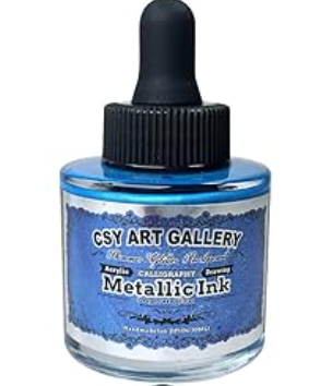 CSY Art Gallery Metallic Acrylic Inks-Calligraphy Ink-Gold Glitter Craft Paint Lightfast- Heavy Body -Non Fading -Vibrant Colors -Artist Quality Painting Supplies Icy Blue