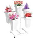 Asee'm Flower Display Stand with 5 Square Buckets Multi-tiered Metal White Flower Cart Stand with Wheels Moving Plant Stand Bar Shelf Flower Holder for Indoor Outdoor Patio Garden Florist Wedding