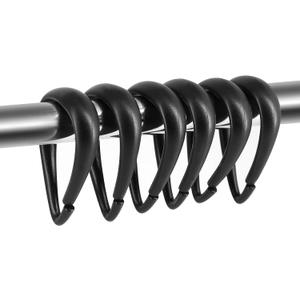 Top-spring Shower Curtain Hooks Black Plastic Shower Curtain Rings, Drop Shaped Shower Hooks for Curtain Bathroom Shower Rod - Set of 12, Black