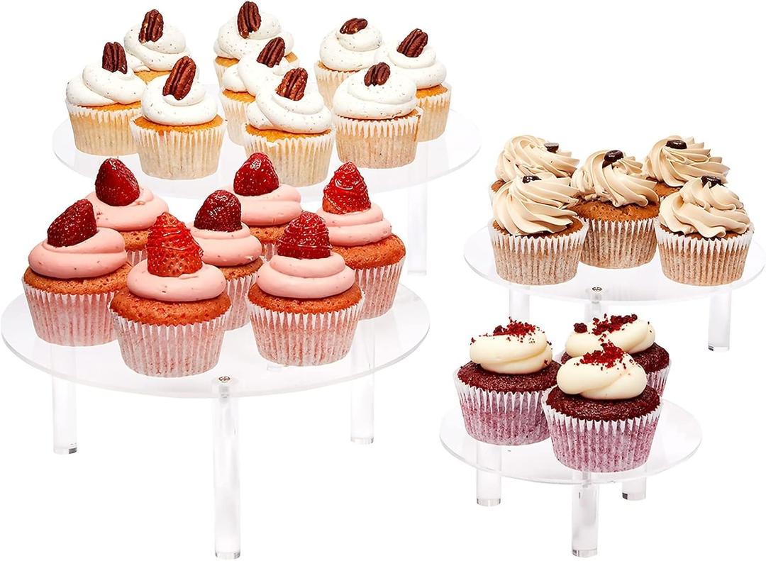 Juvale 4 Piece Round Acrylic Cake Stand for Dessert Table, Clear Risers for Weddings, Birthday Parties, and Candy Bar (4 Sizes)