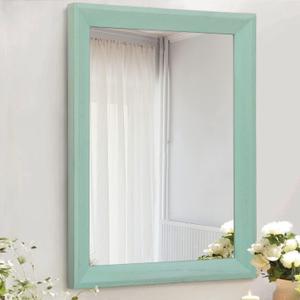 AAZZKANG Wood Framed Mirror Rectangle Modern Farmhouse Wall Mirrors Decor Large 20"x16" for Bedroom Living Room Bathroom Dressing Room Green (Turquoise)