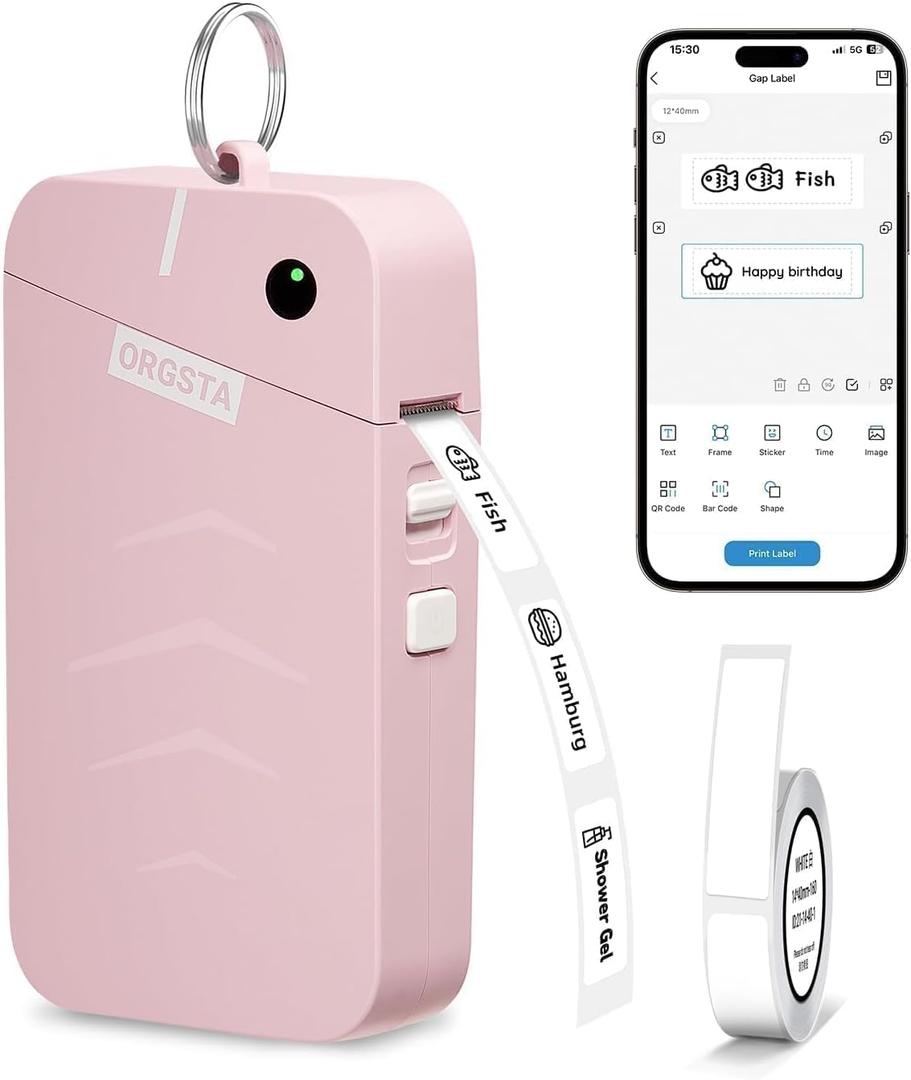 ORGSTA Label Maker, S001 Portable Bluetooth Label Maker Machine with Tape, Thermal Label Printer for Home, Office, School Organization, Wireless Mini Labeler Machine, Pink